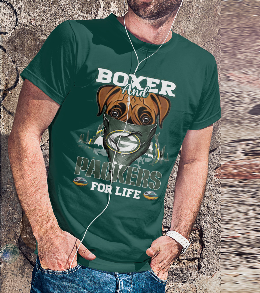 Boxer And Packers For Life Green Bay Packers T-Shirt