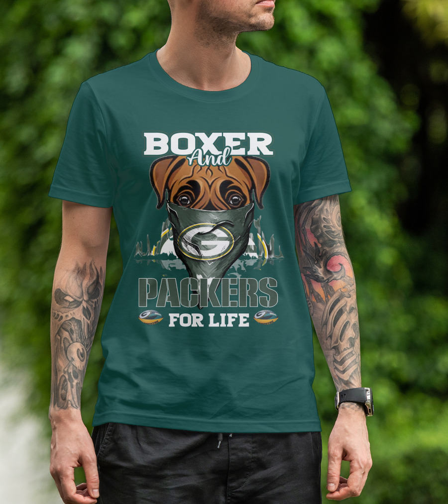 Boxer And Packers For Life Green Bay Packers T-Shirt