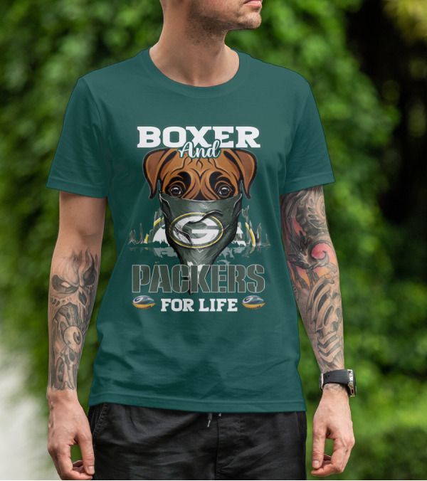 Boxer And Packers For Life Green Bay Packers T-Shirt