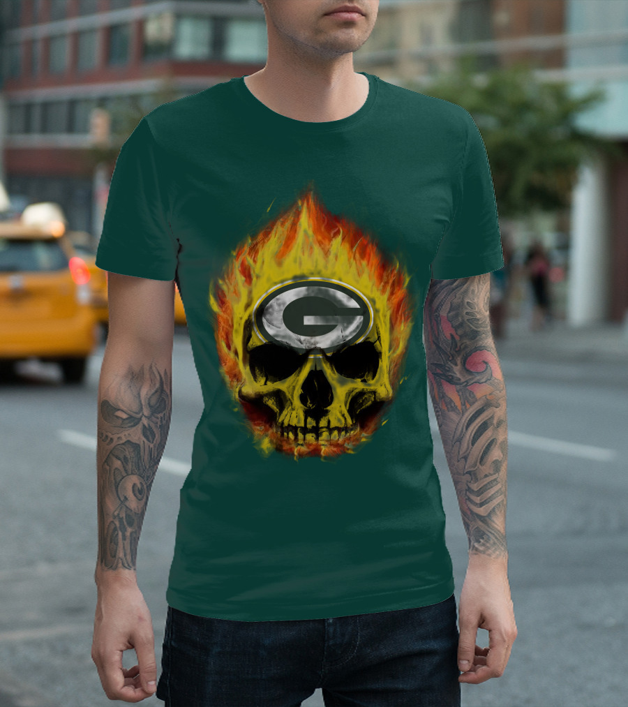 Green Bay Packers Skull Flames T-Shirt