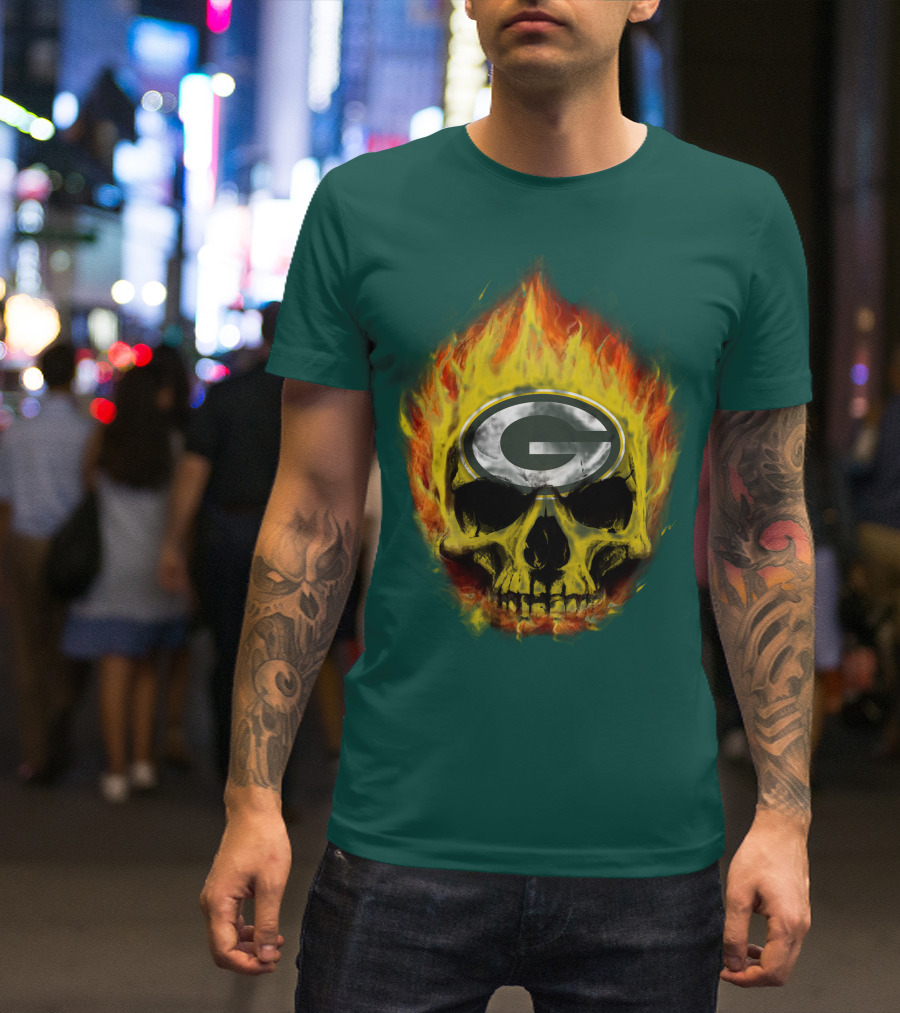 Green Bay Packers Skull Flames T-Shirt