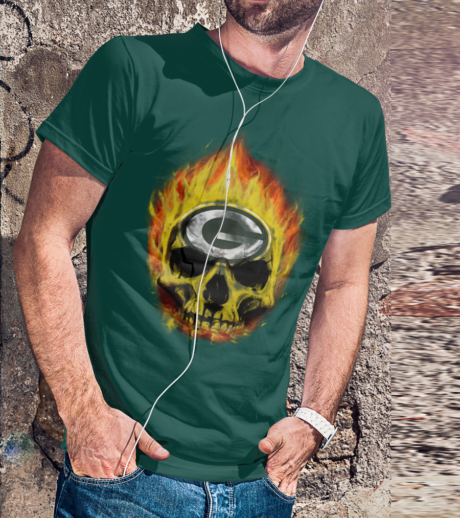 Green Bay Packers Skull Flames T-Shirt