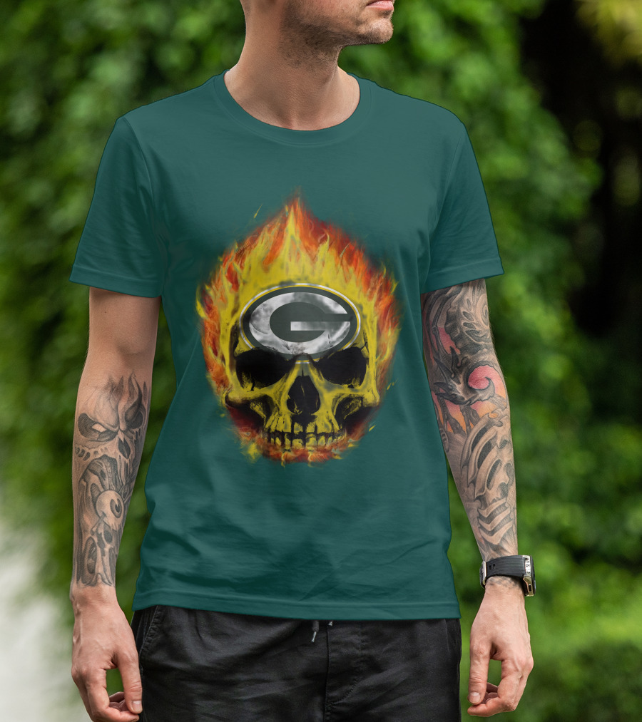 Green Bay Packers Skull Flames T-Shirt