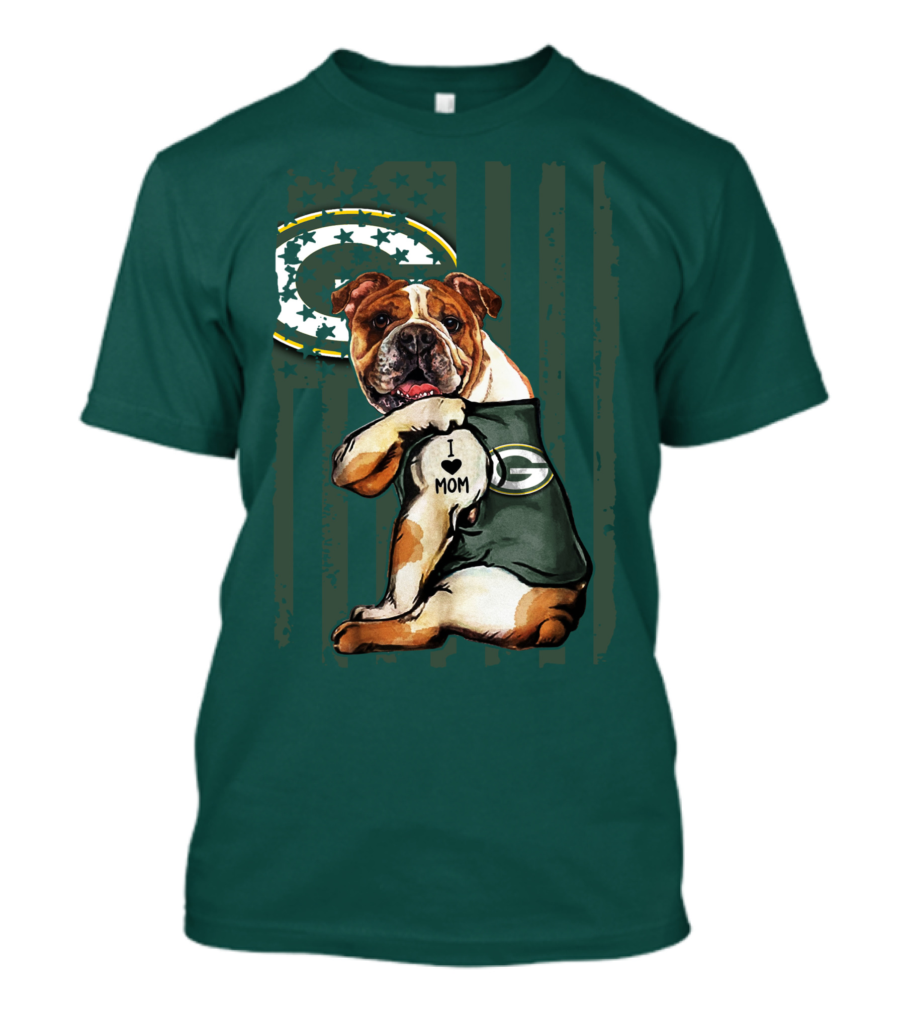 Green Bay Packers Bulldog I Love Mom Fan T-Shirt