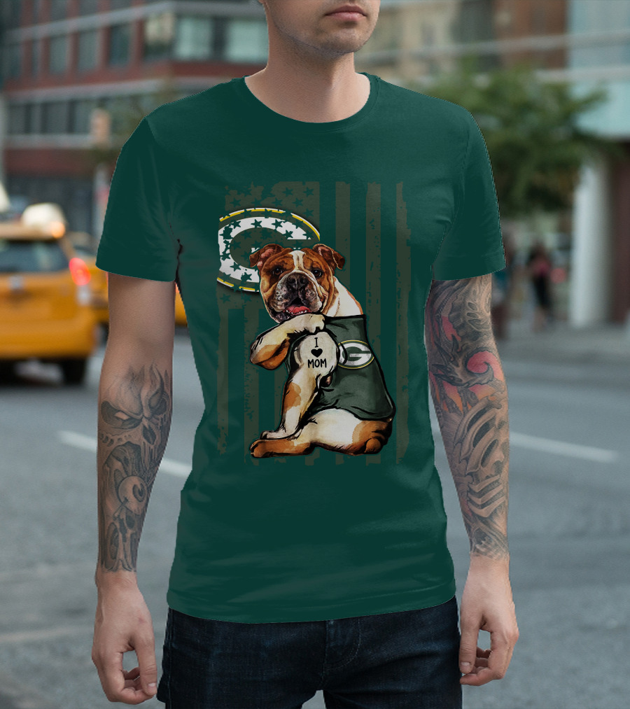 Green Bay Packers Bulldog I Love Mom Fan T-Shirt