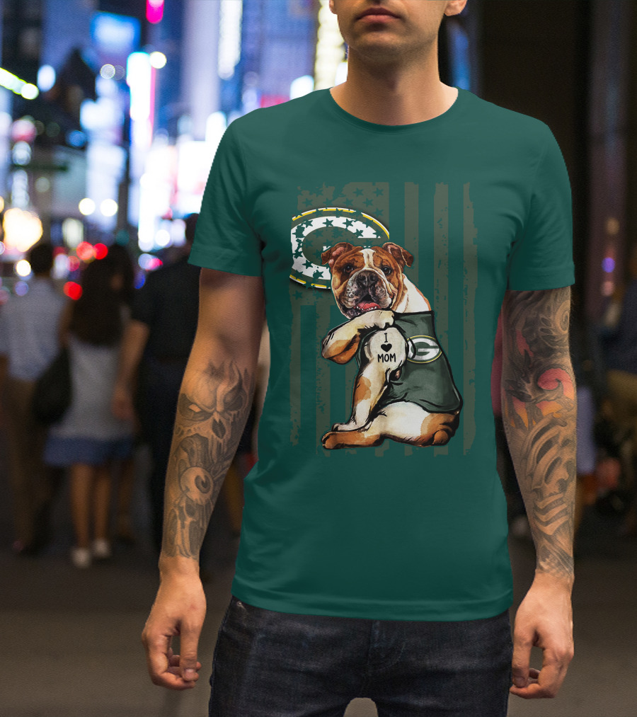 Green Bay Packers Bulldog I Love Mom Fan T-Shirt