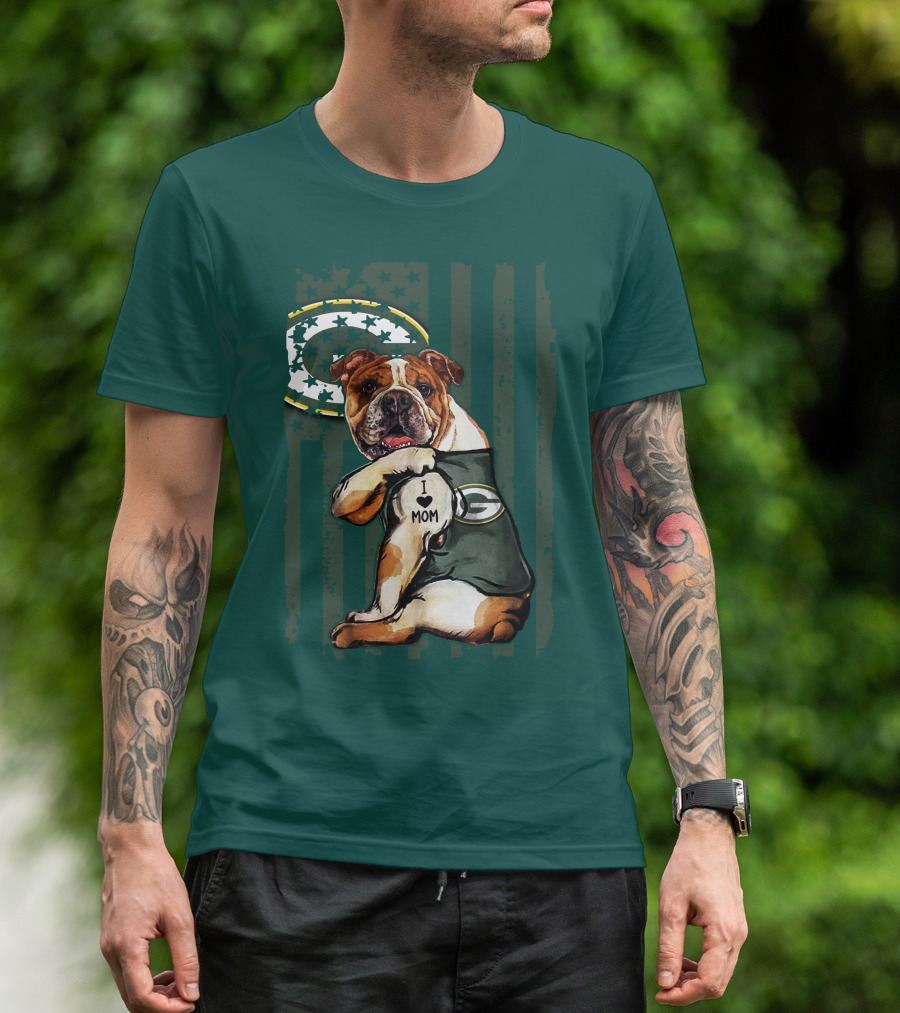 Green Bay Packers Bulldog I Love Mom Fan T-Shirt