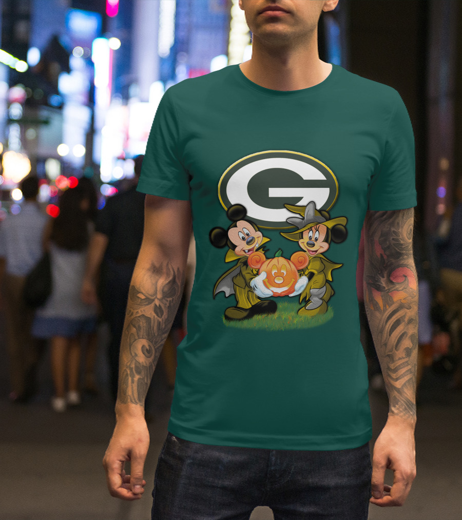 Green Bay Packers Mickey Minnie Halloween Pumpkin T-Shirt