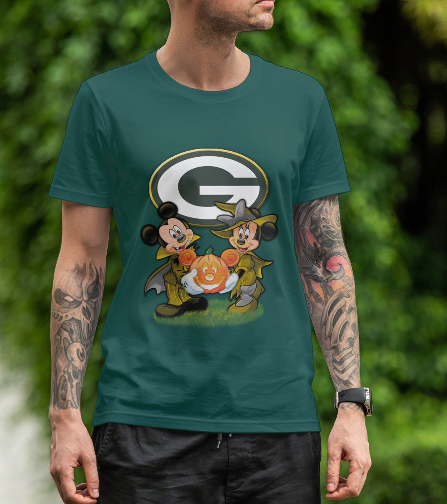 Green Bay Packers Mickey Minnie Halloween Pumpkin T-Shirt