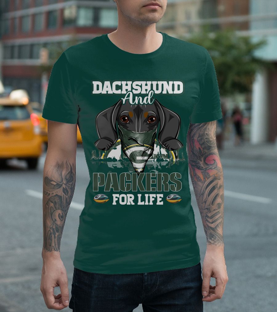 Dachshund and Packers for Life Green Bay T-Shirt
