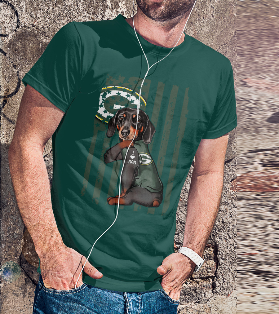 Dachshund Green Bay Packers I Love Mom Fan T-Shirt