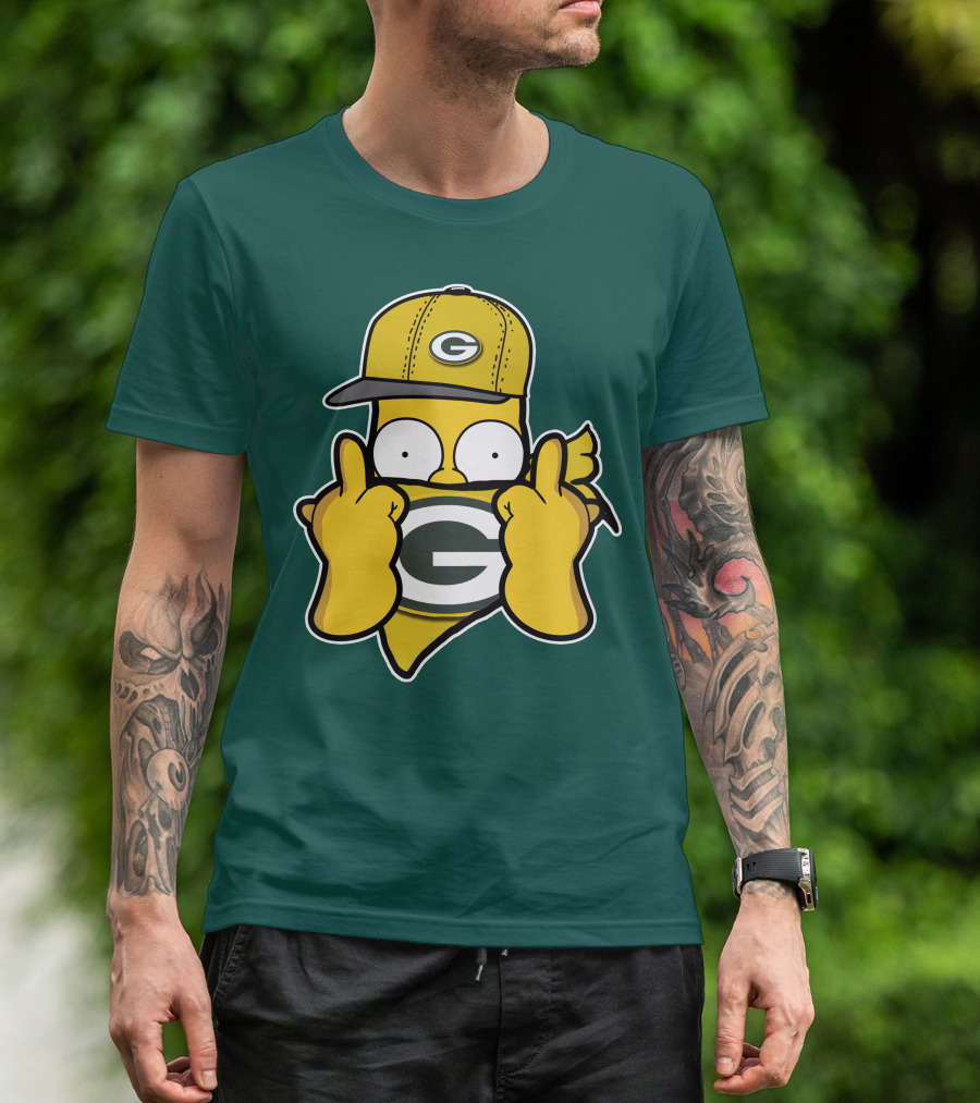 Green Bay Packers 75 Cartoon Character Middle Finger Gesture T-Shirt