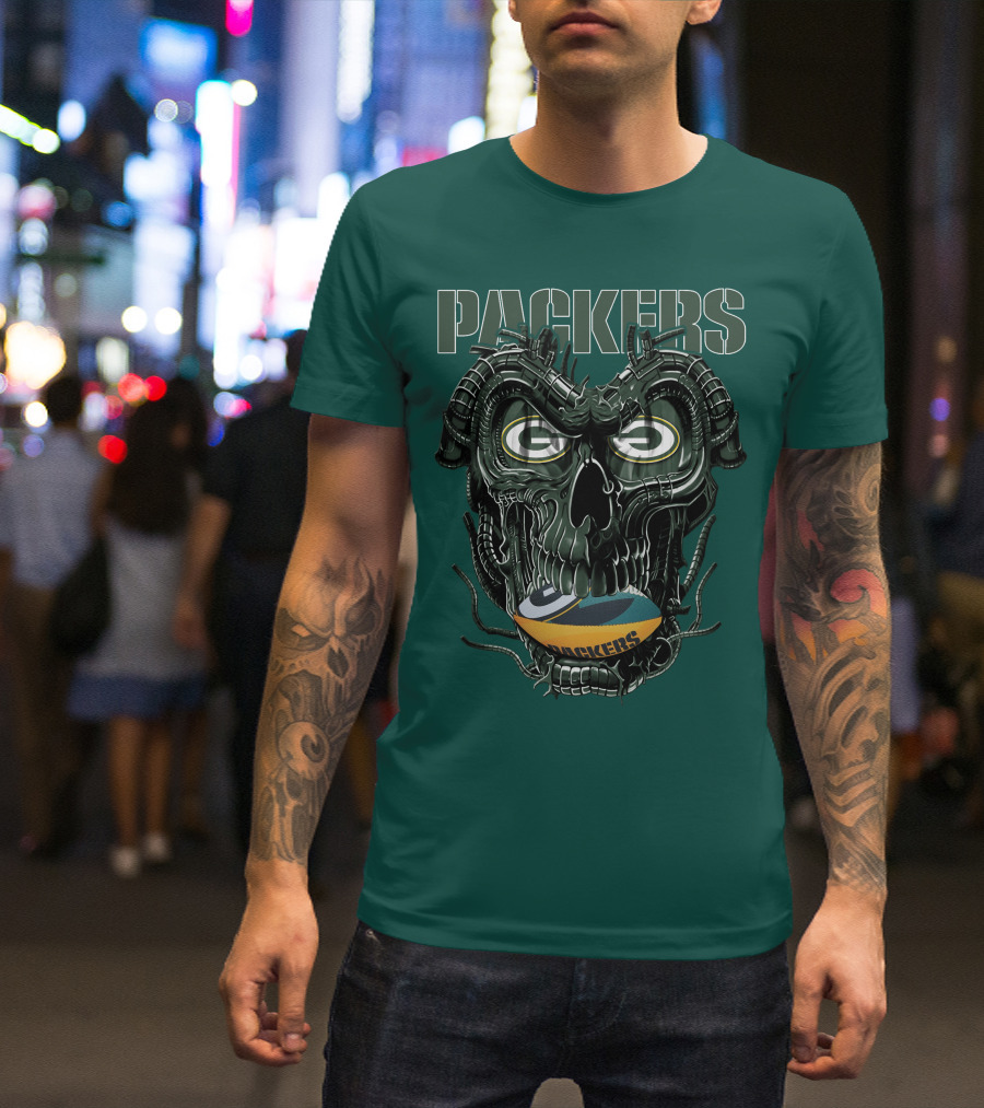 Dragonskull Green Bay Packers Football Skull T-Shirt