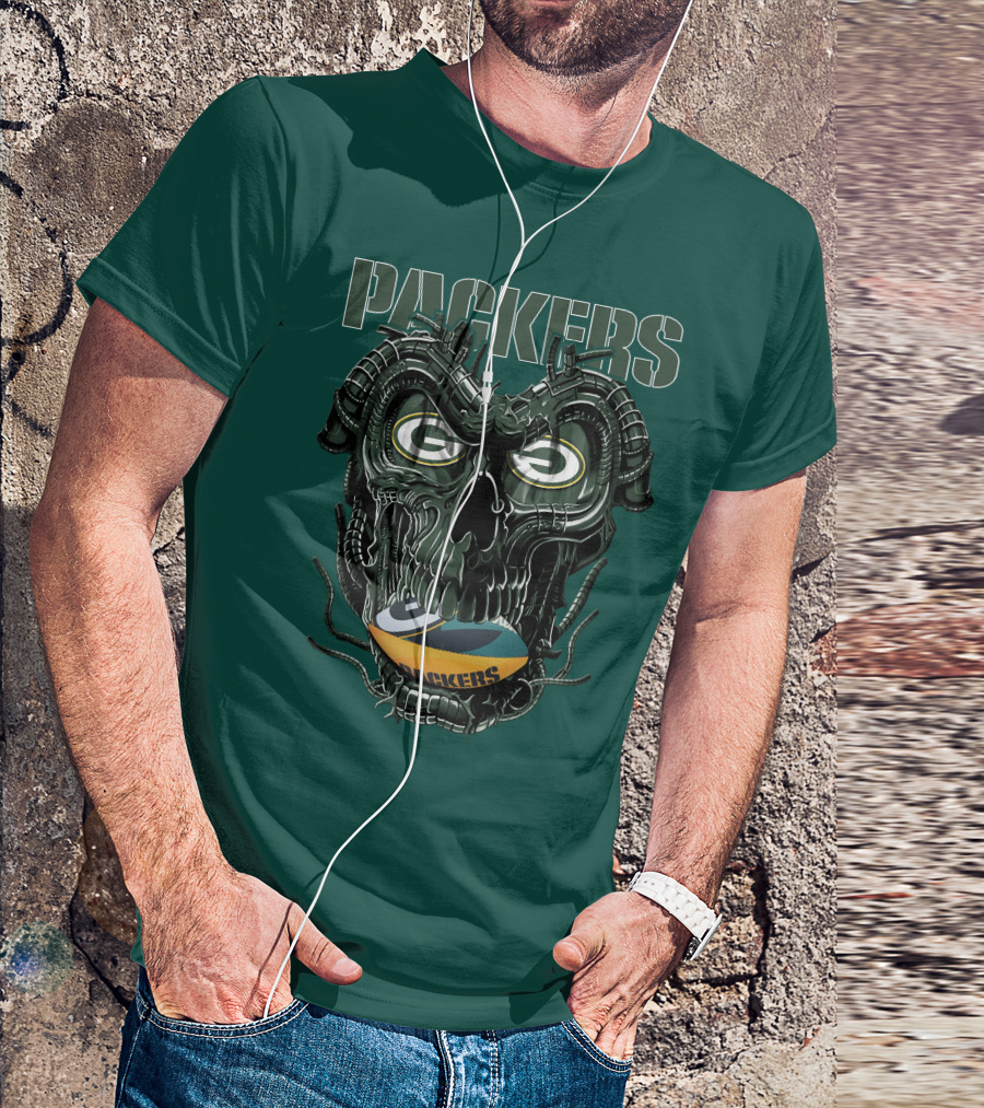 Dragonskull Green Bay Packers Football Skull T-Shirt