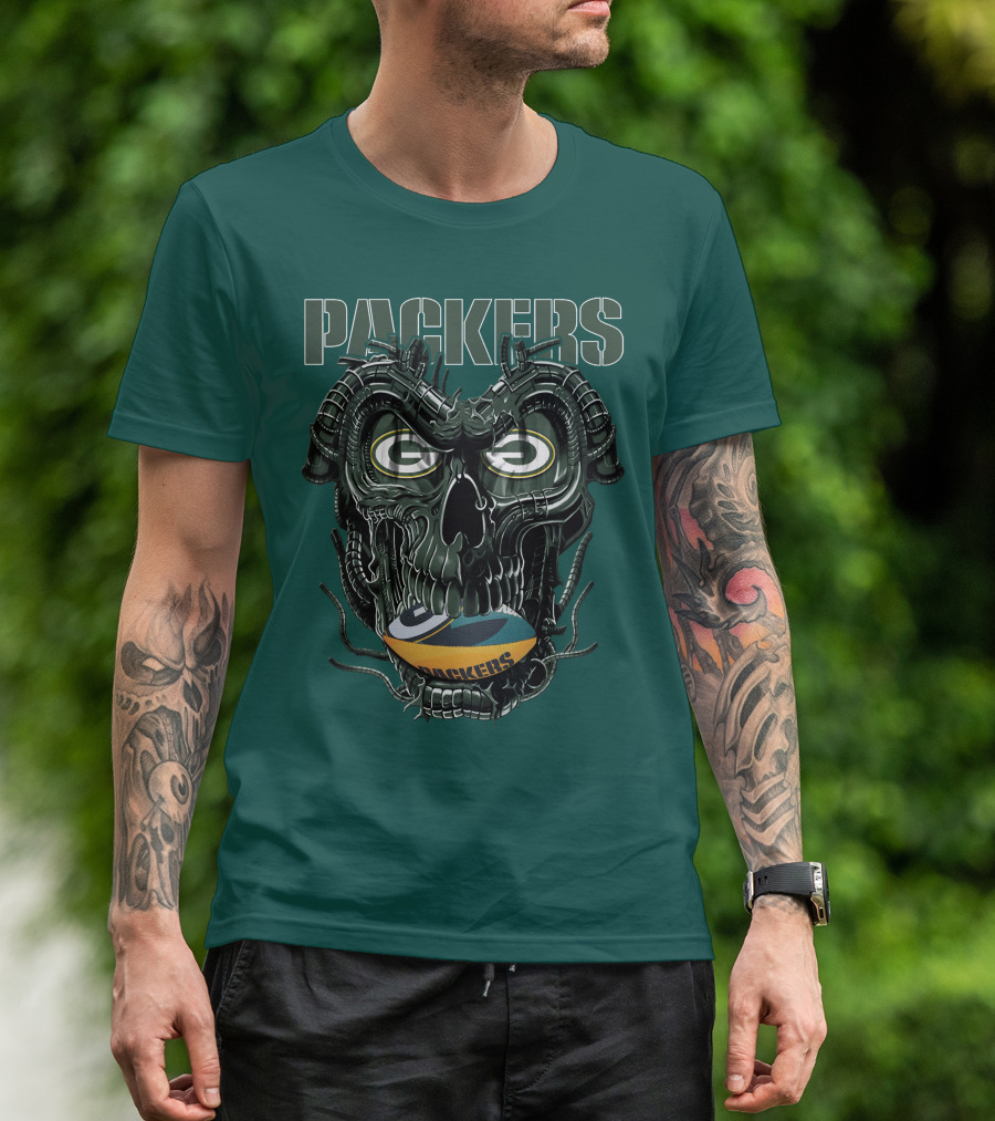 Dragonskull Green Bay Packers Football Skull T-Shirt