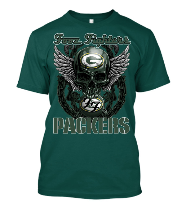 Foo Fighters Green Bay Packers Wings Skull T-Shirt