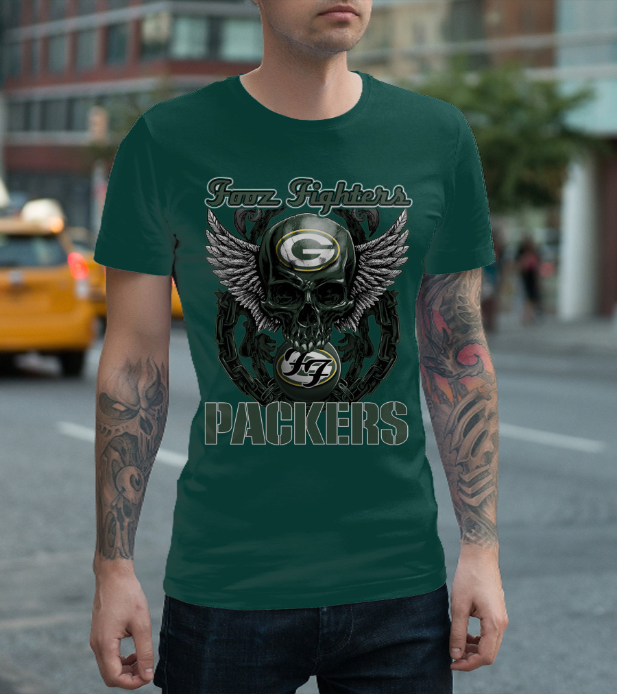 Foo Fighters Green Bay Packers Wings Skull T-Shirt