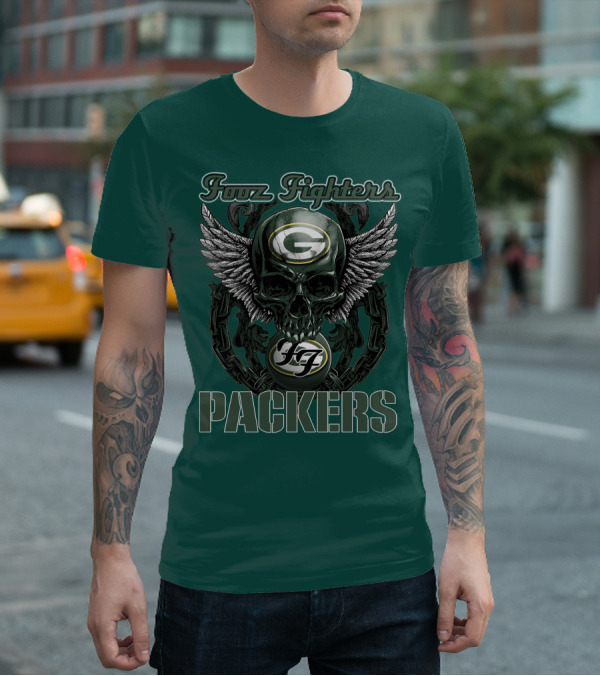 Foo Fighters Green Bay Packers Wings Skull T-Shirt