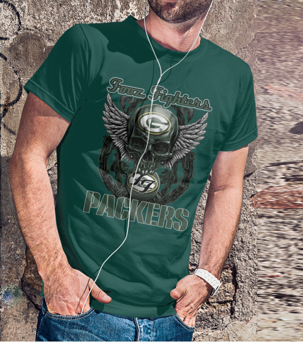 Foo Fighters Green Bay Packers Wings Skull T-Shirt
