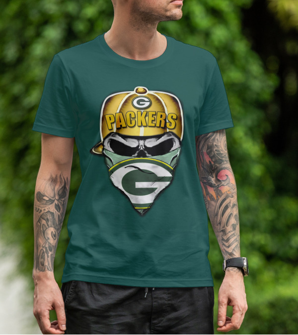 Packers Skull Bandana Hard Hat G Logo Green Bay 29 T-Shirt