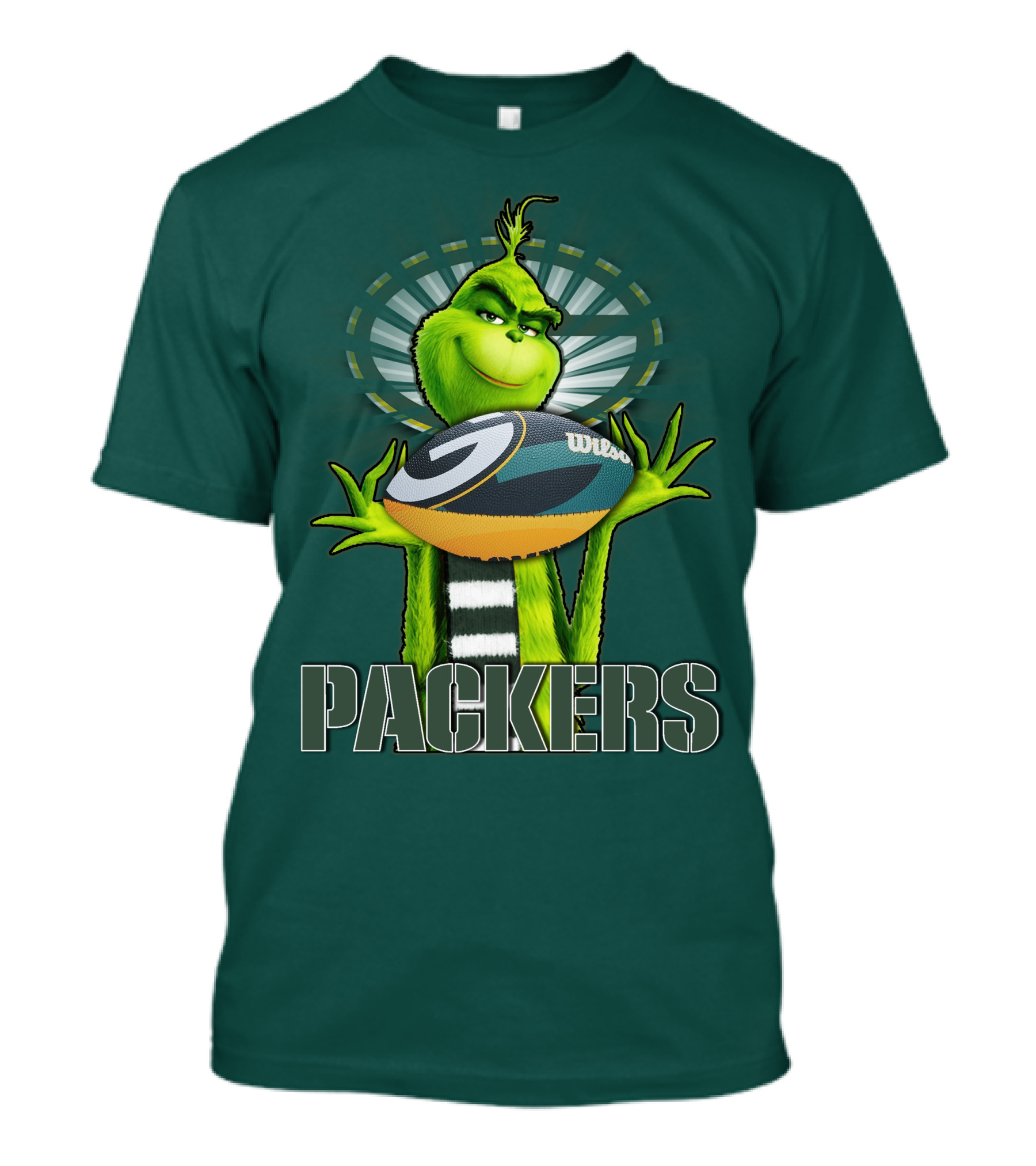 Grinch Holding Green Bay Packers Wilson Football T-Shirt