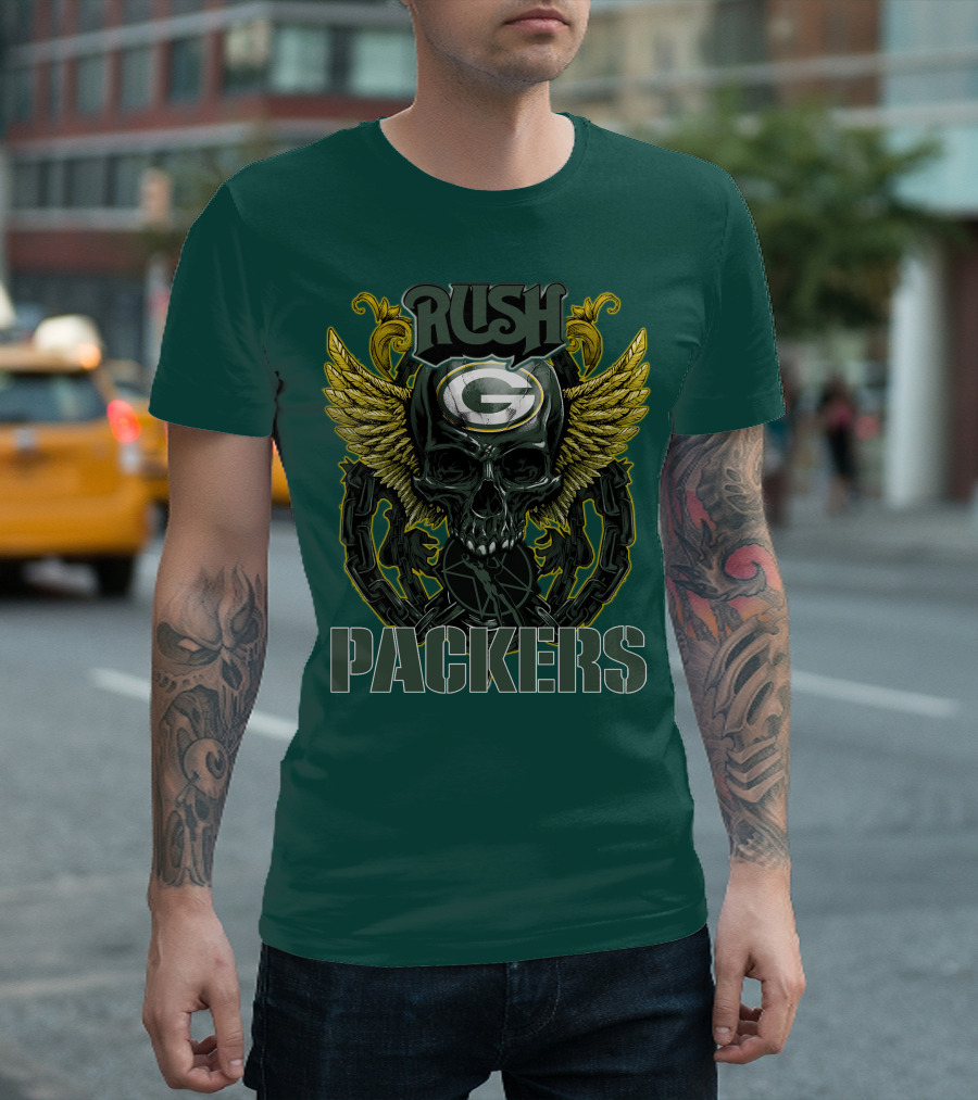 Rush Packers Skull with Wings Green Bay Packers T-Shirt