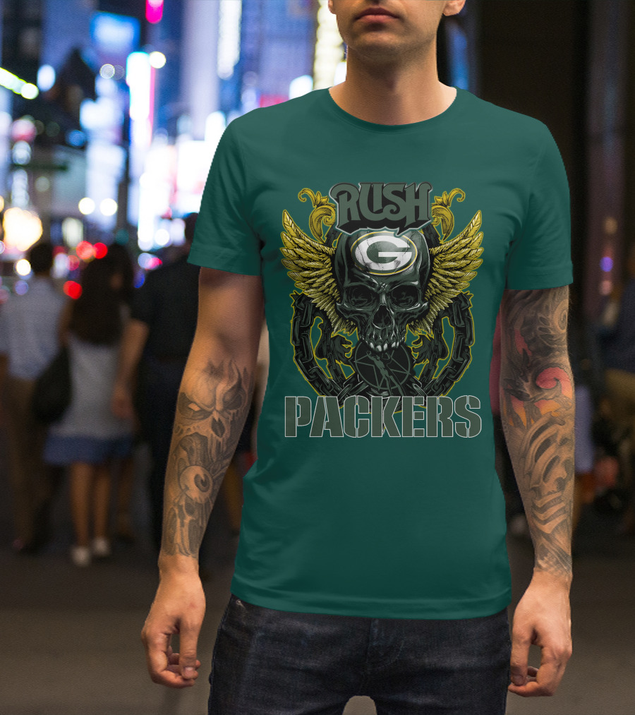 Rush Packers Skull With Wings Green Bay Packers T-Shirt