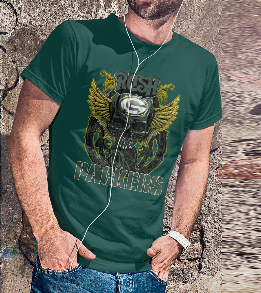 Rush Packers Skull With Wings Green Bay Packers T-Shirt