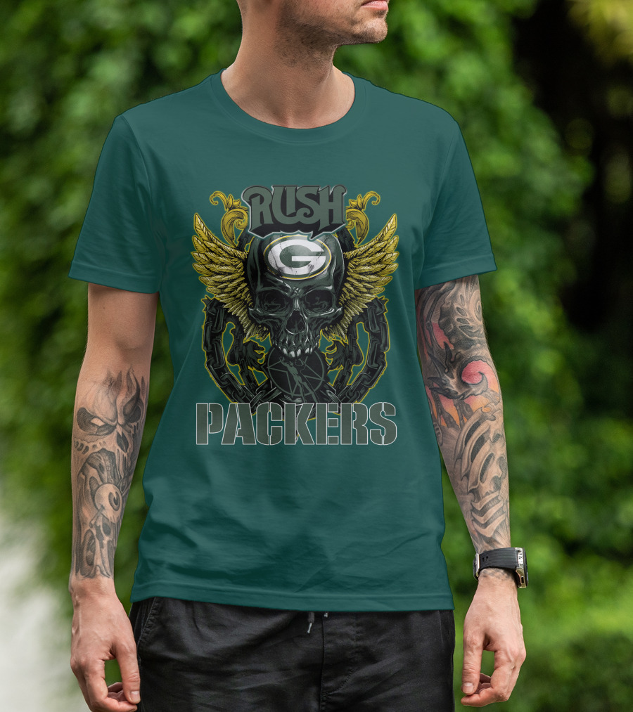Rush Packers Skull With Wings Green Bay Packers T-Shirt