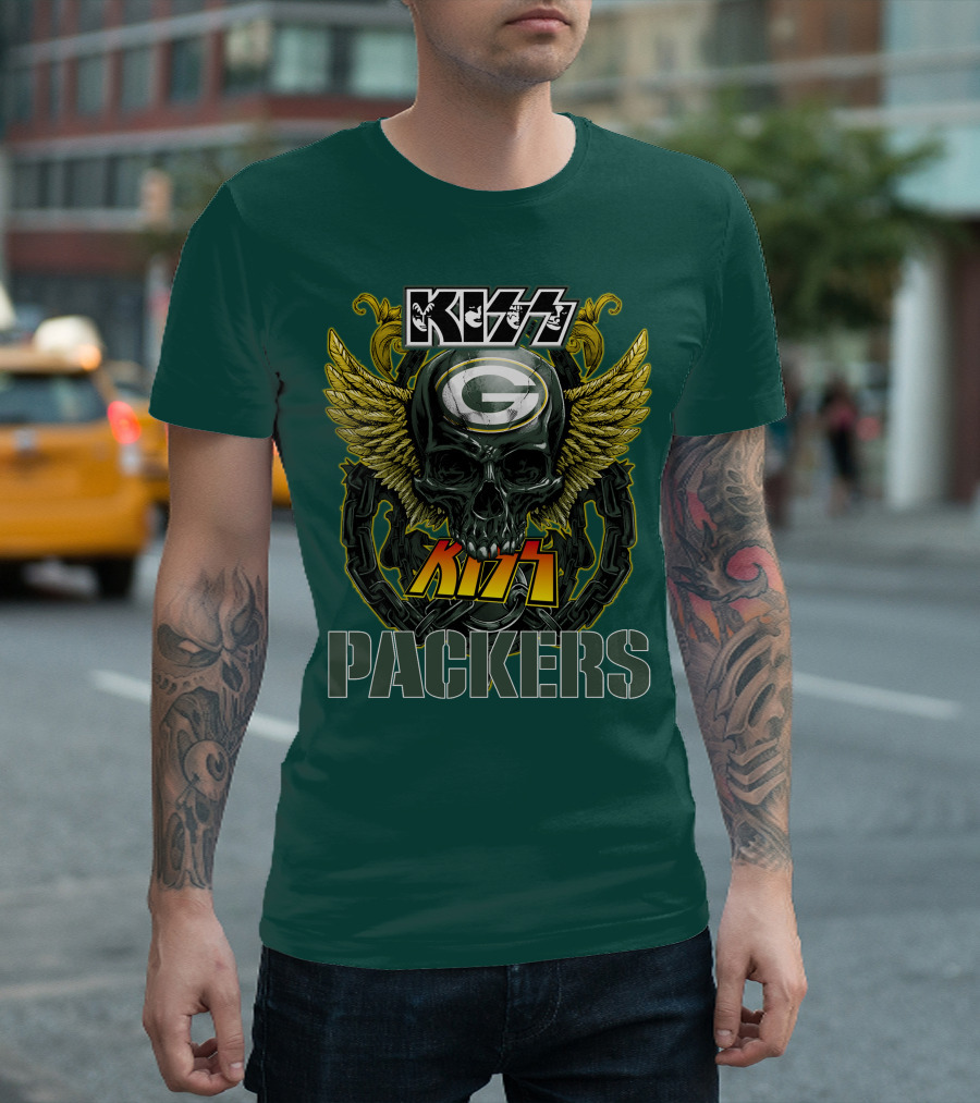KISS Green Bay Packers Skull Wings T-Shirt