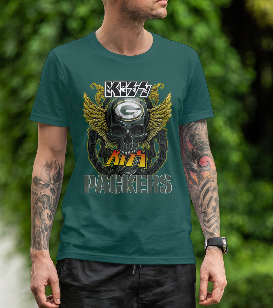 KISS Green Bay Packers Skull Wings T-Shirt