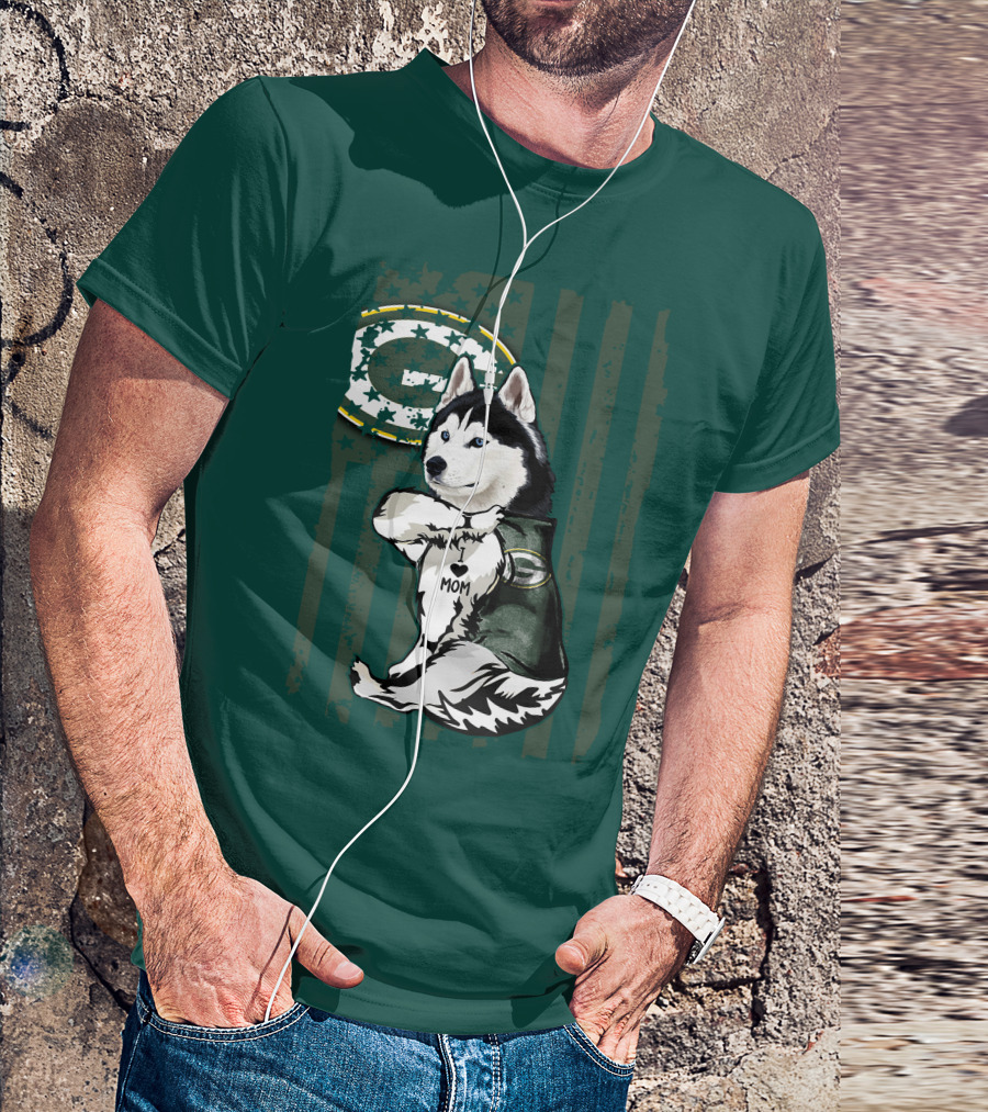 Siberian Husky Green Bay Packers Mom Fan With Heart Tattoo And Team T-Shirt