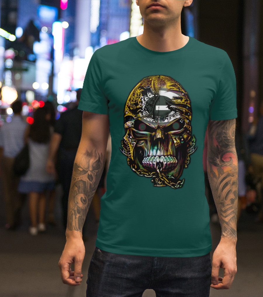 Green Bay Packers 82 Skull Art With Chain Motif T-Shirt