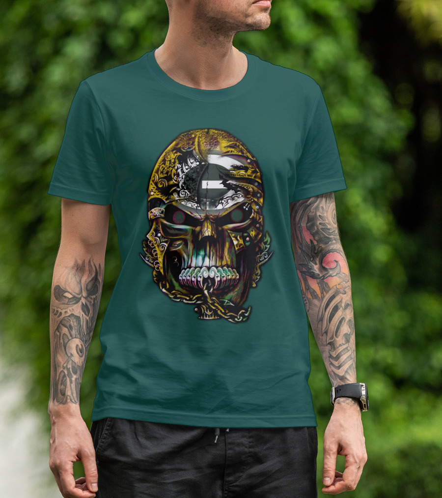 Green Bay Packers 82 Skull Art With Chain Motif T-Shirt