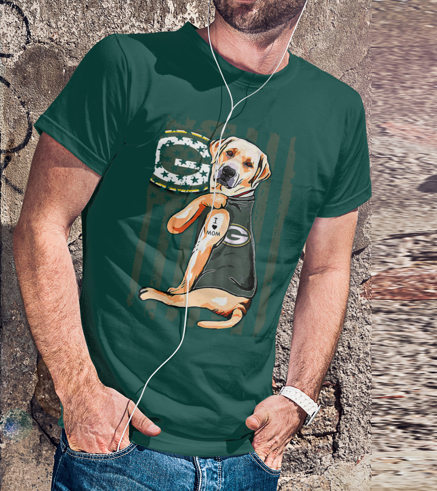 Labrador Retriever I Love Mom Green Bay Packers Fan Stars T-Shirt
