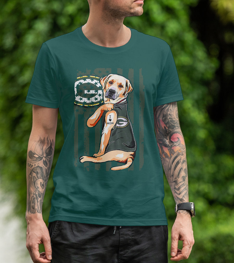 Labrador Retriever I Love Mom Green Bay Packers Fan Stars T-Shirt
