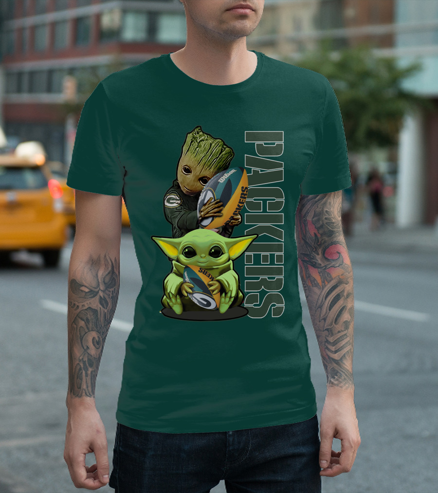 Grzd Green Bay Packers Groot Baby Yoda Football Fan T-Shirt