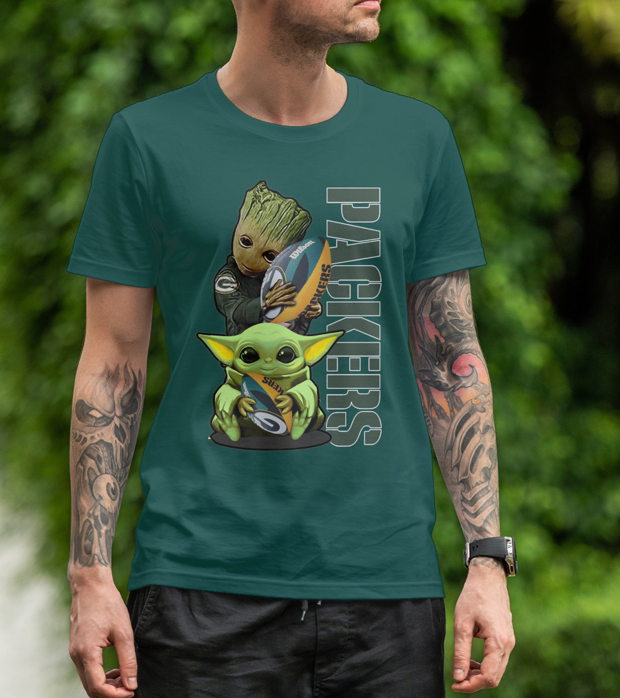 Grzd Green Bay Packers Groot Baby Yoda Football Fan T-Shirt