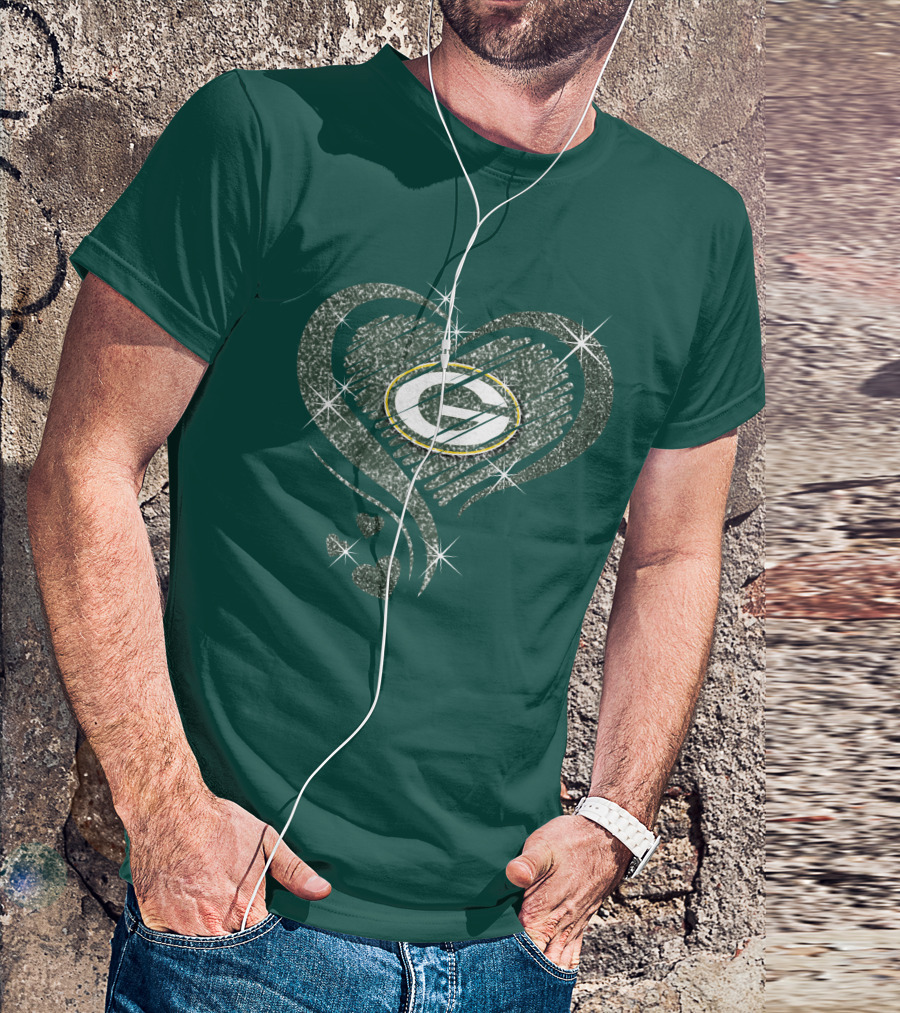 Green Bay Packers Heart Diamond Sparkle T-Shirt