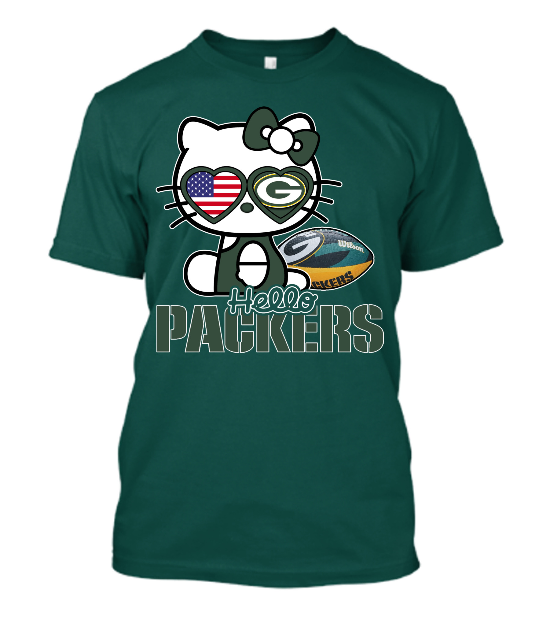 Hello Packers Green Bay Kitty Football USA T-Shirt