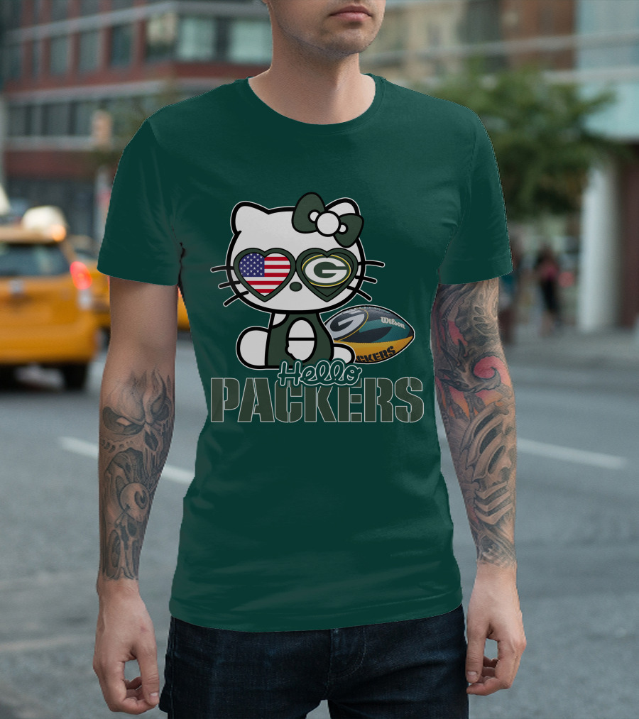 Hello Packers Green Bay Kitty Football USA T-Shirt