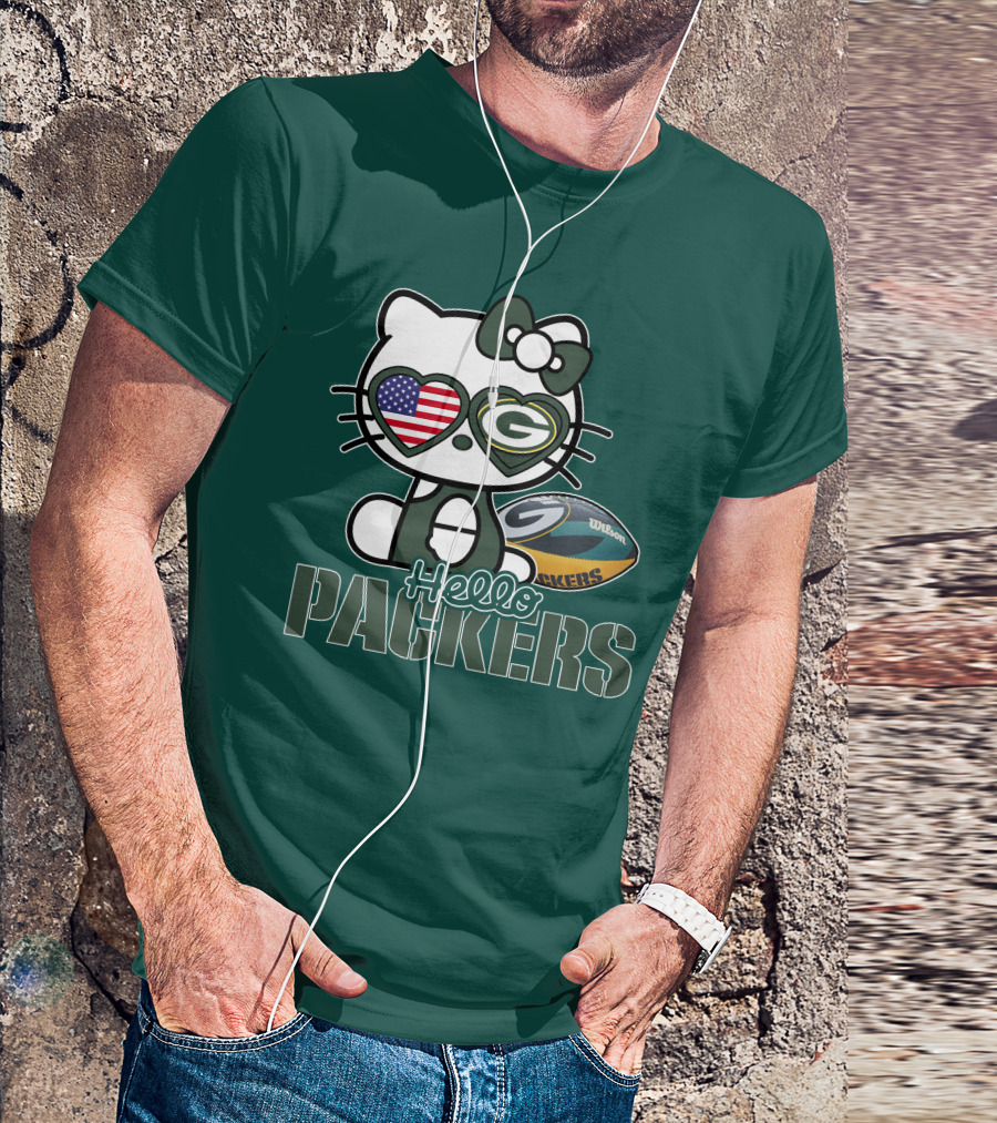Hello Packers Green Bay Kitty Football USA T-Shirt