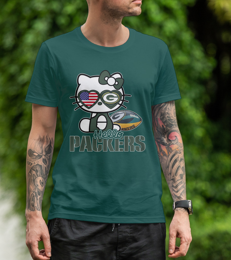 Hello Packers Green Bay Kitty Football USA T-Shirt