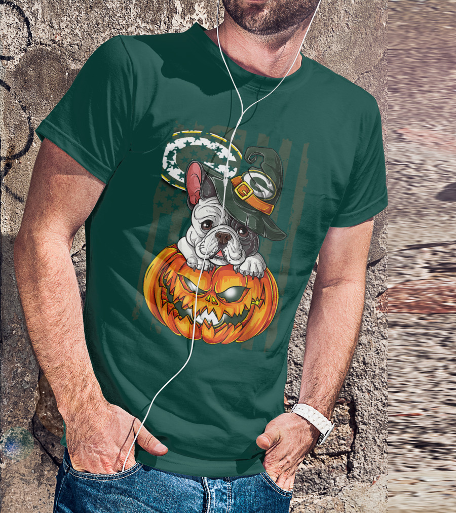Hlw Bulldog Halloween Witch Green Bay Packers Pumpkin T-Shirt