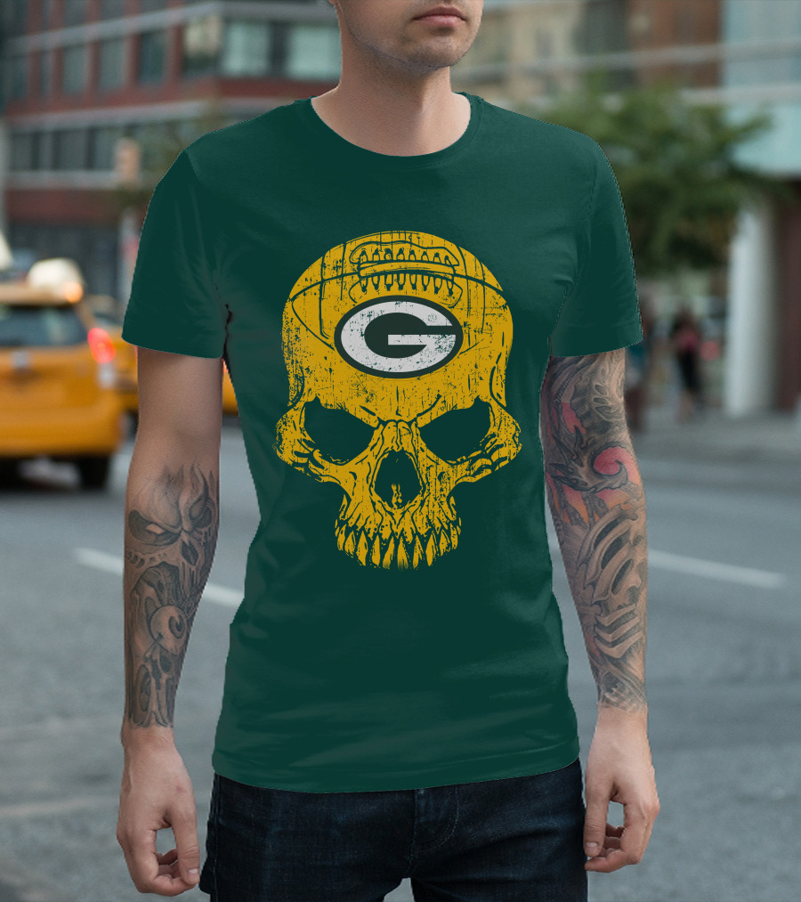 Green Bay Packers Skull Football Logo T-Shirt