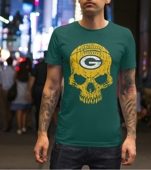 Green Bay Packers Skull Football Logo T-Shirt