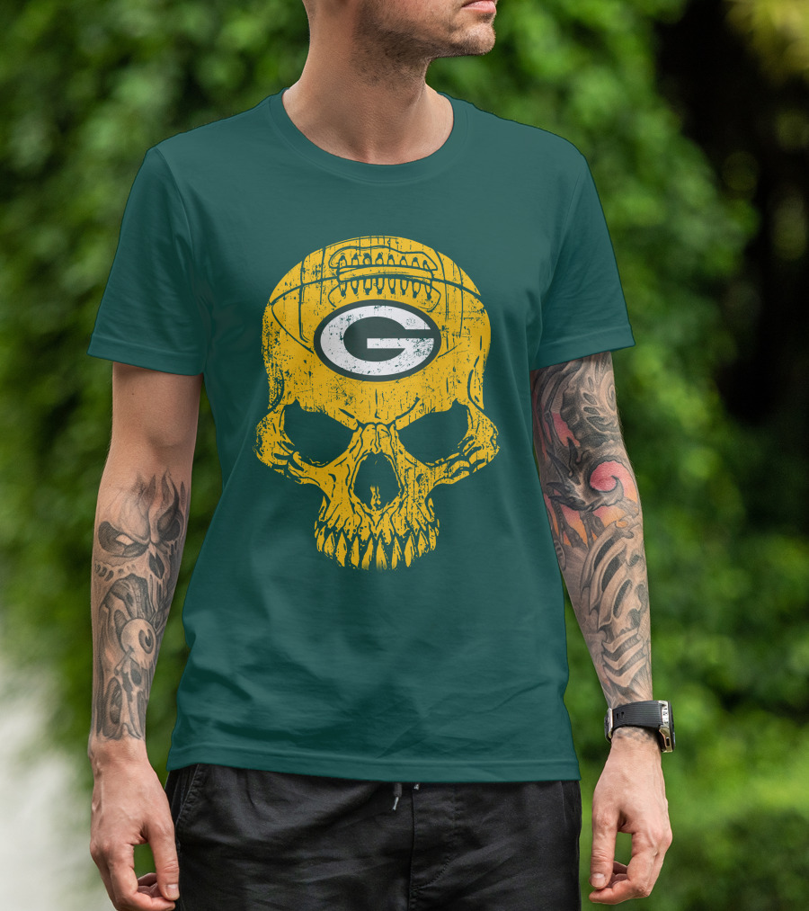 Green Bay Packers Skull Football Logo T-Shirt