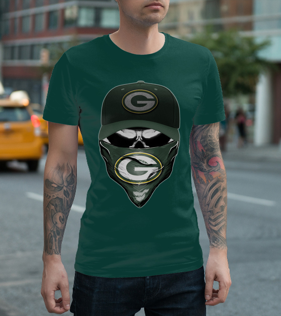 Green Bay Packers Skull Cap And Bandana T-Shirt