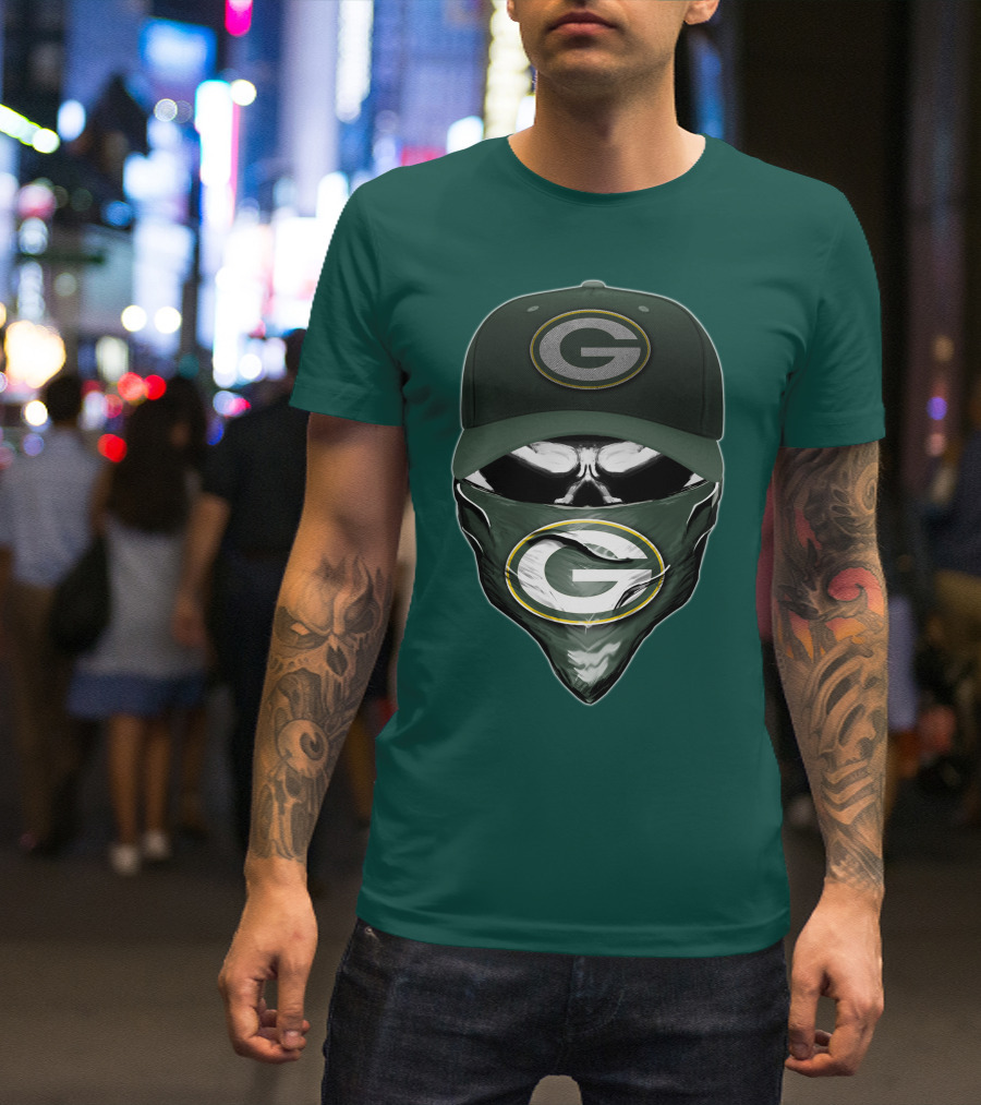 Green Bay Packers Skull Cap And Bandana T-Shirt