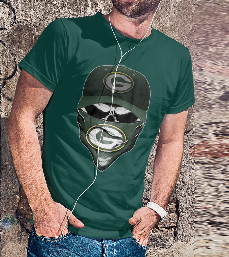 Green Bay Packers Skull Cap And Bandana T-Shirt